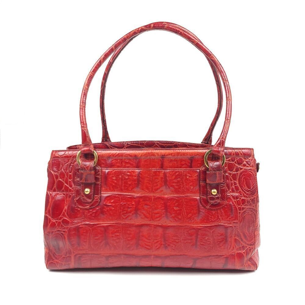 BRAHMIN Large Red Croc Embossed Luxury Leather Tote Shoulder Bag + Wallet Set - Picture 3 of 16